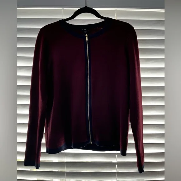 ANN TAYLOR, gold zipper front, cardigan. - Picture 10 of 12